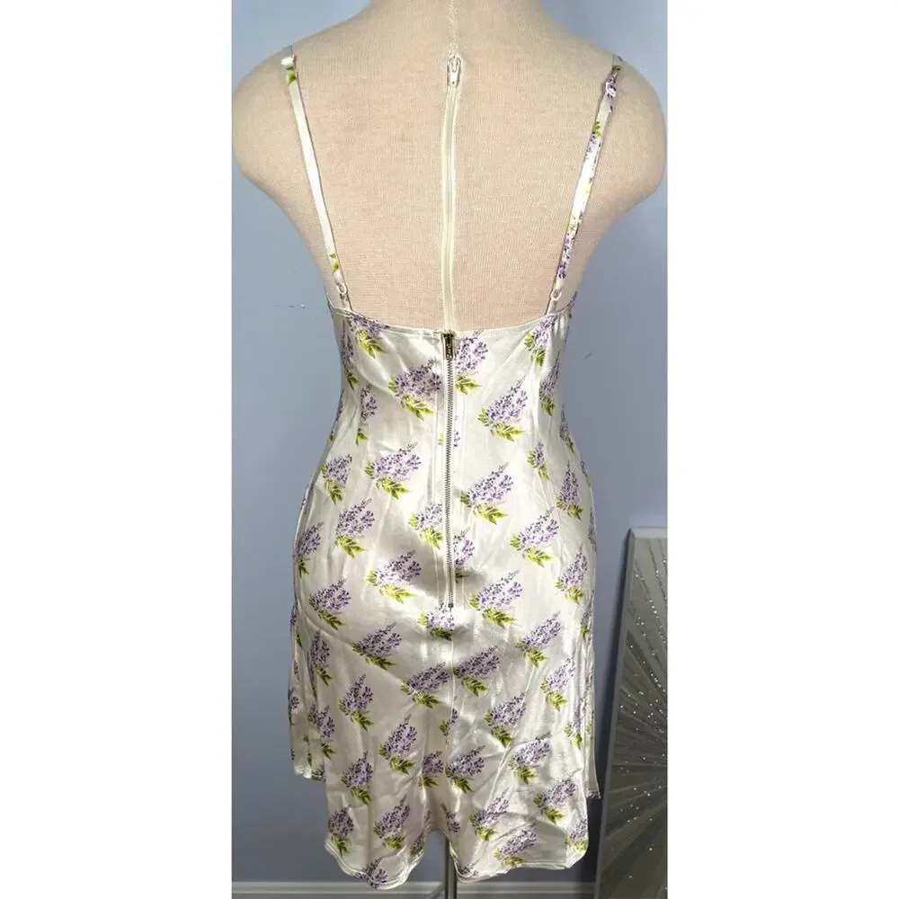 Sau Lee Gabby Floral White and Purple Slip Mini Dress Size 6 - Picture 6 of 8
